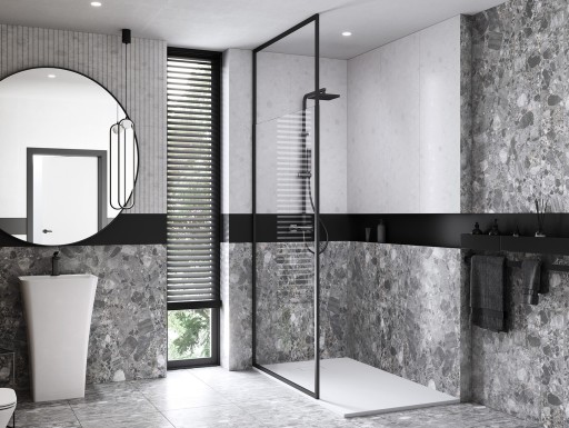 Cabina de dus walk-in Besco Icon 110cm  profil negru mat