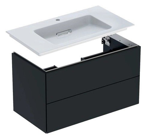 Set mobilier Geberit Acanto cu lavoar si dulap baza cu doua sertare  90cm  negru mat