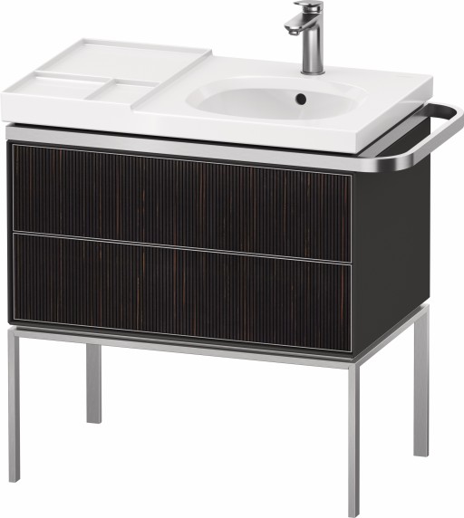 Dulap baza pe pardoseala Duravit Aurena 784 x 492mm pentru lavoar  cu doua sertare  orientare dreapta  inclus portprosop  riflaj Ebony mat