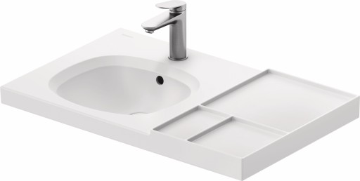 Lavoar Duravit Aurena 80x50cm  HygieneGlaze Plus  montare pe mobilier  orientare stanga  ventil ceramic inclus  alb mat