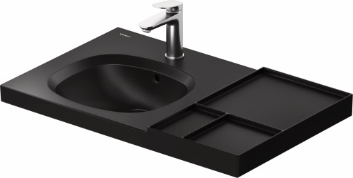 Lavoar Duravit Aurena 80x50cm  HygieneGlaze Plus  montare pe mobilier  orientare stanga  ventil ceramic inclus  negru mat