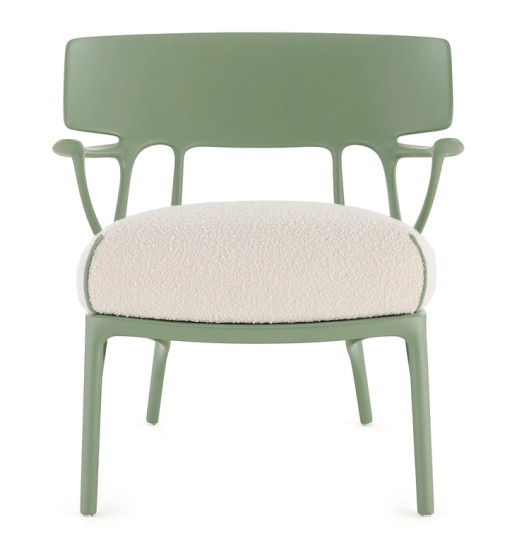 Fotoliu Kartell A.I. Lounge design Philippe Starck  cadru verde  perna Boucle White