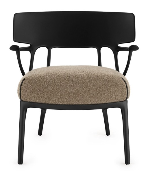 Fotoliu Kartell A.I. Lounge design Philippe Starck  cadru negru  perna Boucle Taupe