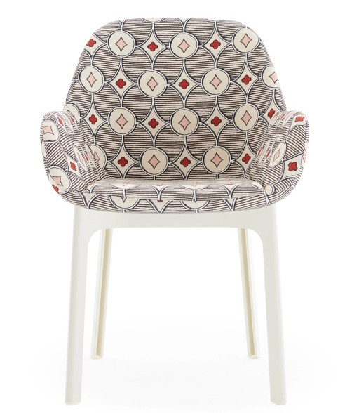 Scaun Kartell Clap design Patricia Urquiola  baza alb  tapiterie Rubelli Quatrefoil by Luke Edward Hall  Cream