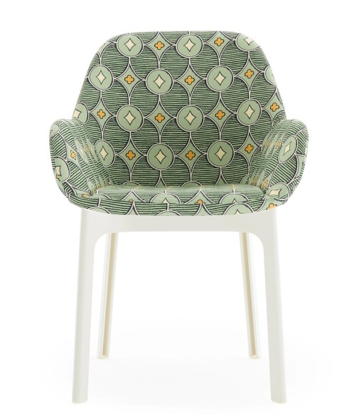Scaun Kartell Clap design Patricia Urquiola  baza alb  tapiterie Rubelli Quatrefoil by Luke Edward Hall  Pistachio