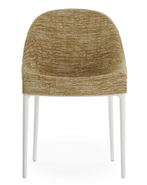 Scaun Kartell Eleganza Ela design Philippe Starck  cadru alb  tapiterie Melange Mustard