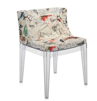 Scaun Kartell Mademoiselle A La Mode design Philippe Starck  cadru transparent  tapiterie Moschino schite