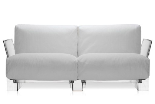Canapea Kartell Pop Outdoor cu doua locuri  design Piero Lissoni & Carlo Tamborini  cadru transparent  perne Ikon White