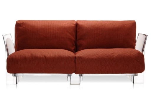 Canapea Kartell Pop Outdoor cu doua locuri  design Piero Lissoni & Carlo Tamborini  cadru transparent  perne Ikon Arancio