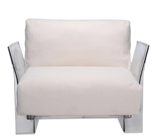 Fotoliu Kartell Pop Outdoor design Piero Lissoni & Carlo Tamborini  cadru transparent  perne Ikon White