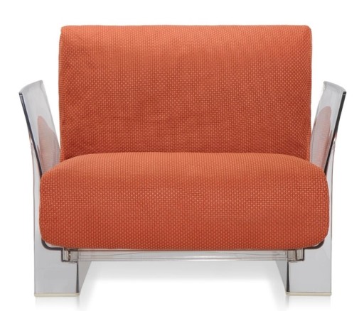 Fotoliu Kartell Pop Outdoor design Piero Lissoni & Carlo Tamborini  cadru transparent  perne Ikon Arancio