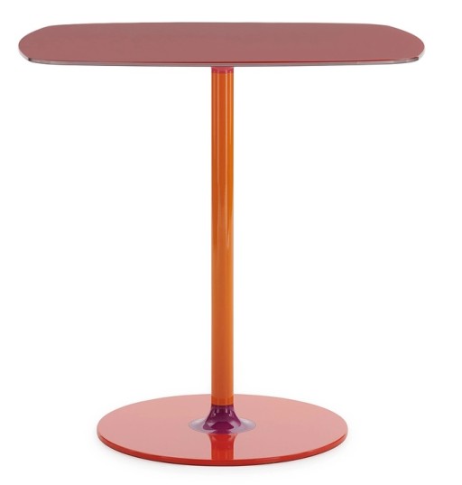 Masa Kartell Thierry Bistrot design Piero Lissoni  70x70x72cm  baza metal  blat sticla  bordeaux