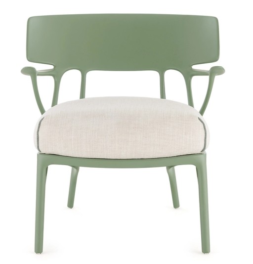 Fotoliu Kartell A.I. Lounge design Philippe Starck  cadru verde  perna Panamino Basic White