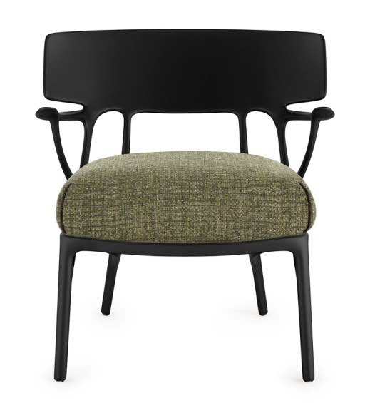 Fotoliu Kartell A.I. Lounge design Philippe Starck  cadru negru  perna Texture Green