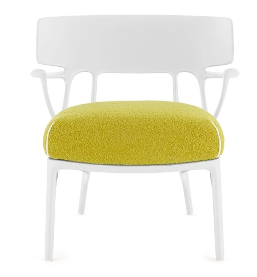 Fotoliu Kartell A.I. Lounge design Philippe Starck  cadru alb  perna Boucle Yellow
