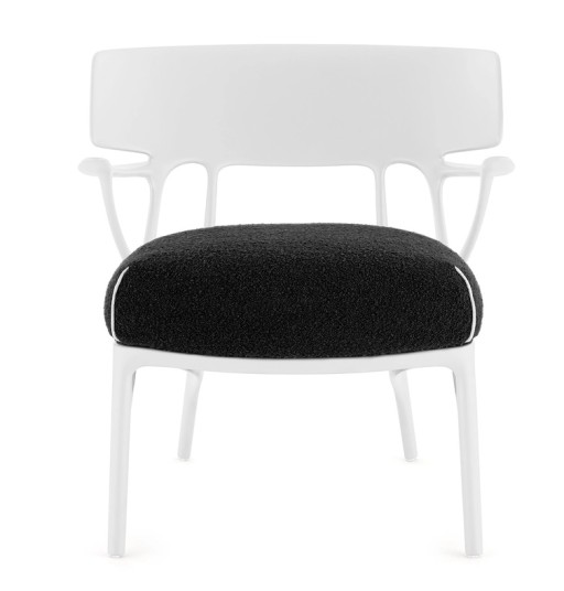 Fotoliu Kartell A.I. Lounge design Philippe Starck  cadru alb  perna Boucle Black