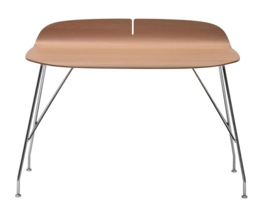 Masa Kartell Earl Of Wood design Philippe Starck  cadru metal crom  top lemn deschis