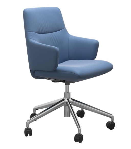 Scaun birou Stresless Mint v2 L Low cu brate  baza crom  tapiterie piele Batick Lazuli Blue