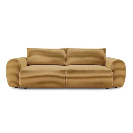 Canapea galben-muștar extensibilă cu tapițerie din catifea reiată 257 cm Lucien – Bobochic Paris