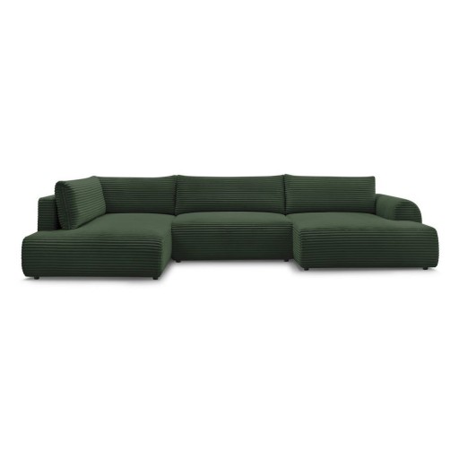 Colțar verde închis extensibil cu tapițerie din catifea reiată (cu colț pe partea dreaptă/în formă de "U") Lucien – Bobochic Paris