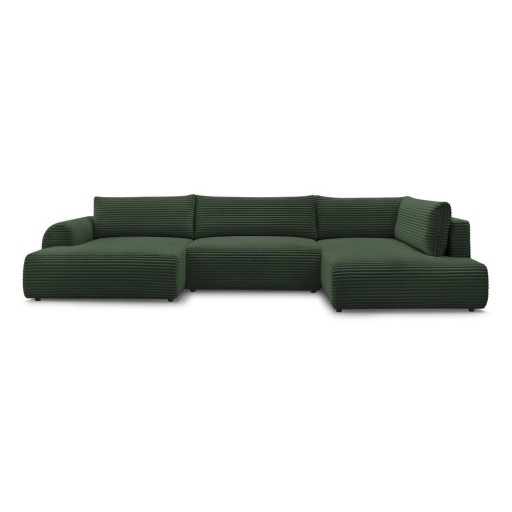 Colțar verde închis extensibil cu tapițerie din catifea reiată (cu colț pe partea stângă /în formă de "U") Lucien – Bobochic Paris