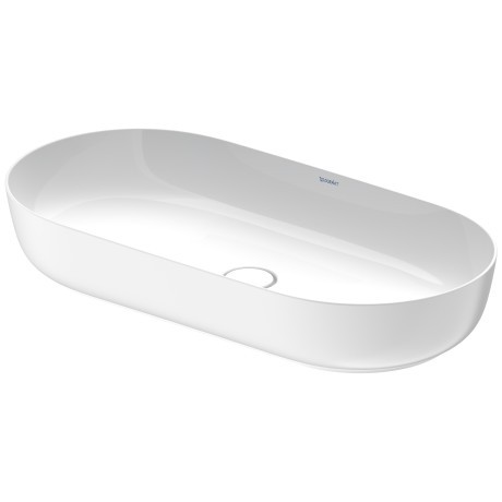 Lavoar tip bol Duravit Luv 80x40cm  fara orificiu baterie  fara preaplin  montare pe blat  include capac ceramic  alb lucios interior/alb satin mat exterior