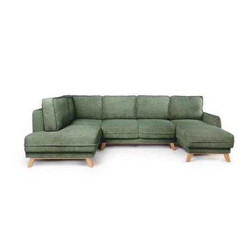 Colțar verde deschis extensibil cu tapițerie din catifea reiată (cu colț pe partea stângă /în formă de "U") Tori – Bonami Selection