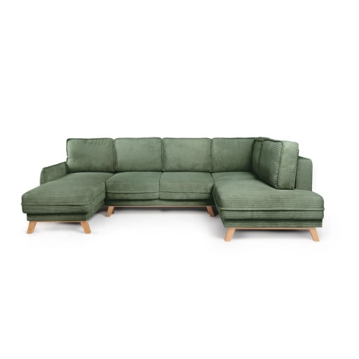 Colțar verde deschis extensibil cu tapițerie din catifea reiată (cu colț pe partea dreaptă/în formă de "U") Tori – Bonami Selection