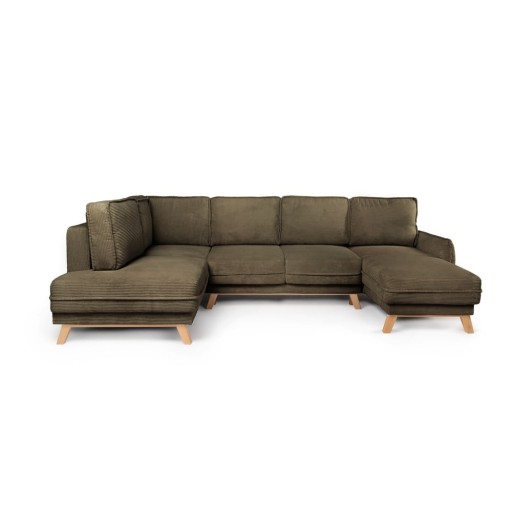 Colțar verde extensibil cu tapițerie din catifea reiată (cu colț pe partea stângă /în formă de "U") Tori – Bonami Selection