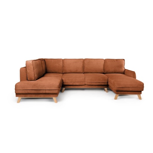 Colțar portocaliu extensibil cu tapițerie din catifea reiată (cu colț pe partea stângă /în formă de "U") Tori – Bonami Selection
