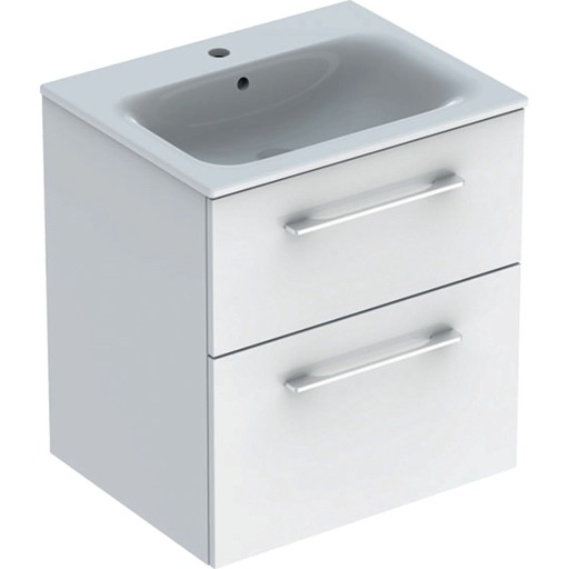 Set mobilier Geberit Selnova Square  lavoar 60cm cu margine ingusta si dulap cu doua sertare  alb lucios