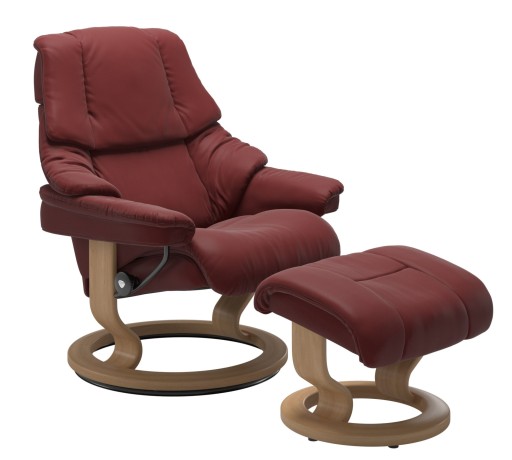 Fotoliu recliner cu taburet Stressless Reno M Classic  baza Oak Stain  tapiterie piele Paloma Cherry