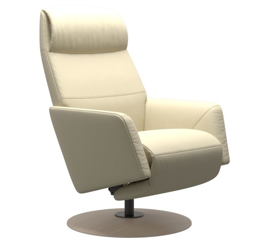 Fotoliu recliner Stressless Scott Power Heating&Massage  telecomanda  baza Disc Oak Whitewash  tapiterie piele Paloma Vanilla