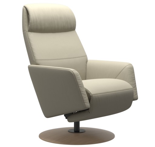 Fotoliu recliner Stressless Scott Power  telecomanda  baza Disc Oak Natural  tapiterie piele Paloma Light Grey