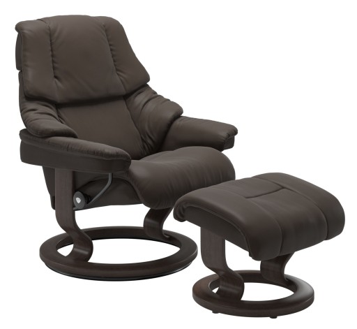 Fotoliu recliner cu taburet Stressless Reno M Classic  baza Wenge stain  tapiterie piele Batick Brown