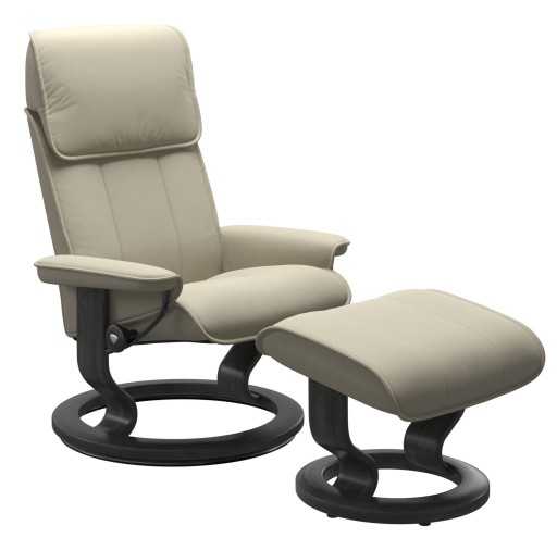 Fotoliu recliner cu taburet Stressless Admiral M Classic  baza Grey stain  tapiterie piele Paloma Light Grey