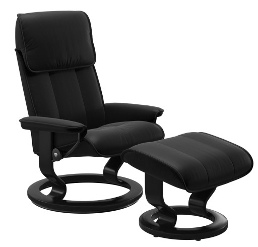 Fotoliu recliner cu taburet Stressless Admiral M Classic  baza Black stain  tapiterie piele Batick Black