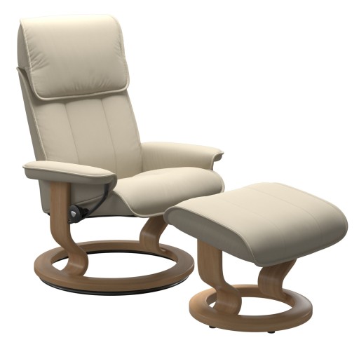 Fotoliu recliner cu taburet Stressless Admiral M Classic  baza Oak stain  tapiterie piele Batick Cream
