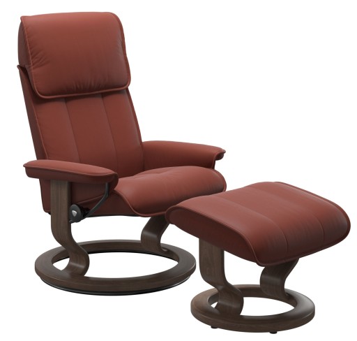 Fotoliu recliner cu taburet Stressless Admiral M Classic  baza Walnut stain  tapiterie piele Paloma Dark Henna