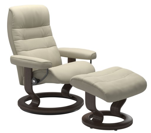 Fotoliu recliner cu taburet Stressless Opal M Classic  baza Wenge stain  tapiterie piele Paloma Light Grey