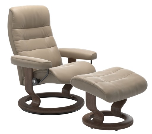 Fotoliu recliner cu taburet Stressless Opal M Classic  baza Walnut stain  tapiterie piele Cori Fog