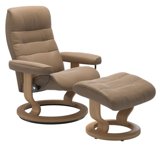 Fotoliu recliner cu taburet Stressless Opal M Classic  baza Oak stain  tapiterie piele Paloma Almond