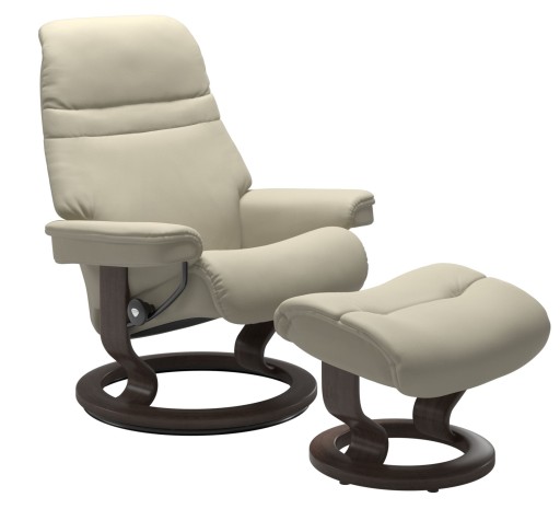 Fotoliu recliner cu taburet Stressless Sunrise M Classic  baza Wenge stain  tapiterie piele Paloma Light Grey