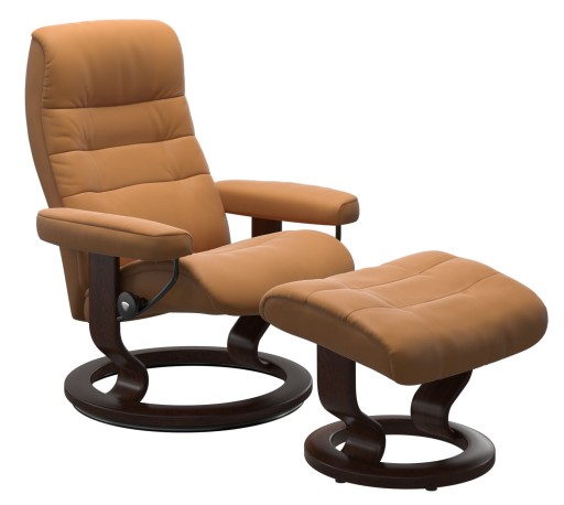 Fotoliu recliner cu taburet Stressless Opal M Classic  baza Brown stain  tapiterie piele Batick New Caramel