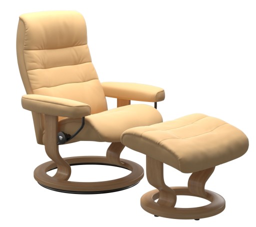 Fotoliu recliner cu taburet Stressless Opal M Classic  baza Oak stain  tapiterie piele Batick Yellow