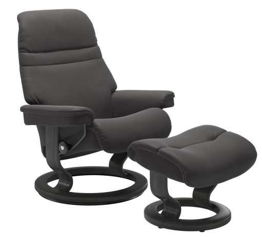 Fotoliu recliner cu taburet Stressless Sunrise M Classic  baza Grey stain  tapiterie piele Paloma Rock