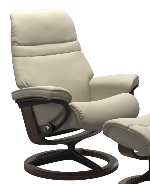 Fotoliu recliner Stressless Sunrise M Signature  baza Matte Black - Wenge stain  tapiterie piele Paloma Light Grey