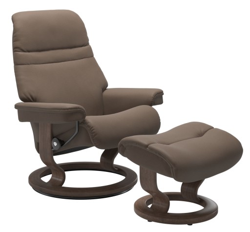 Fotoliu recliner cu taburet Stressless Sunrise M Classic  baza Walnut stain  tapiterie piele Batick Mole