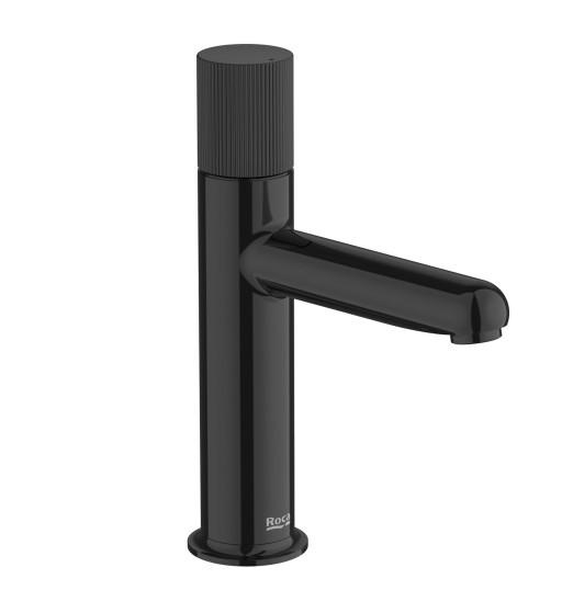 Baterie lavoar Roca NU S  Cold Start  fara ventil  maneta stripes  Titanium Black