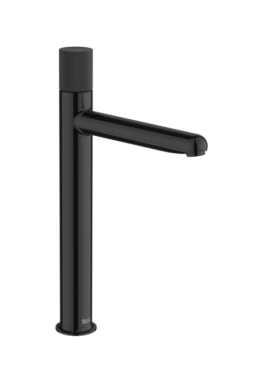 Baterie lavoar Roca NU XL  pentru lavoare tip bol  Cold Start  fara ventil  maneta stripes  Titanium Black